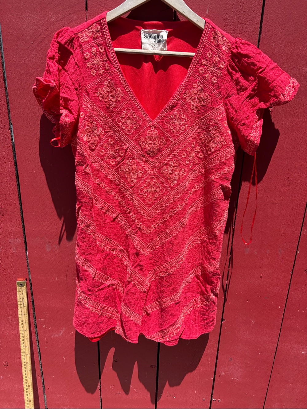 Savanna Jane embroidered boho red tunic dress